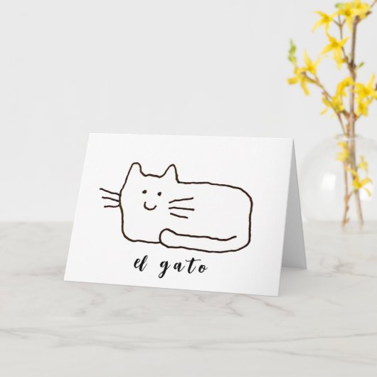 Cartoon El Gato Cat Doodle Line Drawing Card カード (黄色い花)