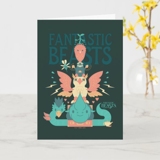 Cartoon Fantastic Beasts Emerge From Suitcase カード (黄色い花)
