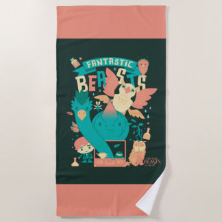 Cartoon Fantastic Beasts With Newt Scamander ビーチタオル