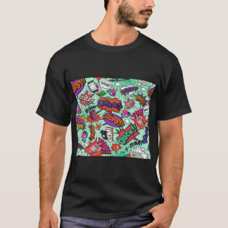 Cartoon Fight Words Colorful Seamless Pattern Tシャツ