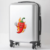 Cartoon Fire Pepper Mascot With Grinning Face シール (スーツケース)