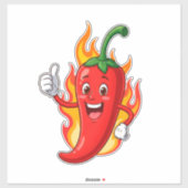 Cartoon Fire Pepper Mascot With Grinning Face シール (シート)