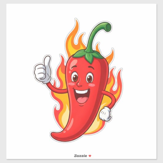 Cartoon Fire Pepper Mascot With Grinning Face シール (シート)