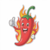 Cartoon Fire Pepper Mascot With Grinning Face シール (正面)
