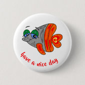 cartoon fish friendly orange grey 缶バッジ (正面)