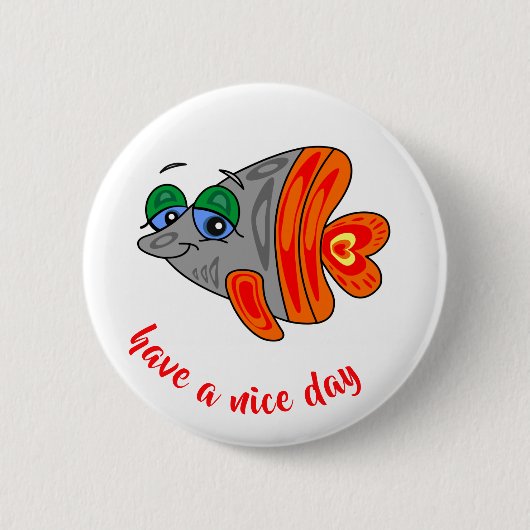 cartoon fish friendly orange grey 缶バッジ (正面)