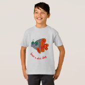 cartoon fish friendly orange grey button tシャツ (正面フル)