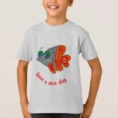 cartoon fish friendly orange grey button tシャツ (正面)