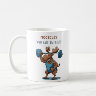 Cartoon fitness moose training with weights コーヒーマグカップ