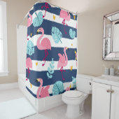 Cartoon Flamingos:夏の熱帯ヴィンテージ。 シャワーカーテン (インサイチュ)