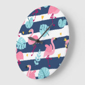 Cartoon Flamingos:夏の熱帯ヴィンテージ。 ラージ壁時計 (傾斜)