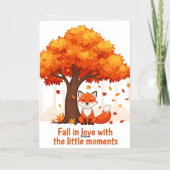 Cartoon Fox in Autumn with Fall Quote Illustration 箔グリーティングカード (裏面)