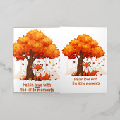 Cartoon Fox in Autumn with Fall Quote Illustration 箔グリーティングカード (外側レイダウン)