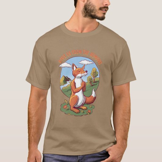 Cartoon Fox Prayer – Save Nature Message Tシャツ (正面)