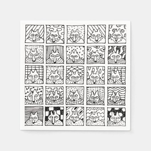 Cartoon Foxes Faces Squares Drawing スタンダードカクテルナプキン (正面)