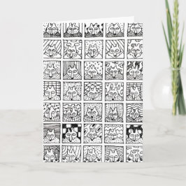 Cartoon Foxes Faces Squares Drawing Card カード