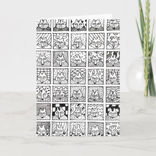 Cartoon Foxes Faces Squares Drawing Card カード (正面)