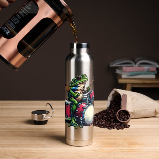 Cartoon Frogおもしろい遊's Drums ウォーターボトル (コーヒー)