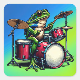 Cartoon Frogおもしろい遊's Drums スクエアシール