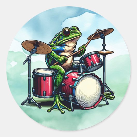 Cartoon Frogおもしろい遊's Drums ラウンドシール (正面)