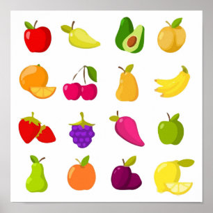 Cartoon fruits vector clipart collection ポスター