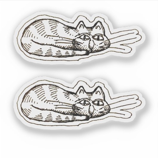 Cartoon Funny Cat Doodle Custom-cut Vinyl Stickers シール (正面)