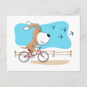 Cartoon Funny Cute Dog Puppy Bike Bicycle ポストカード (正面)