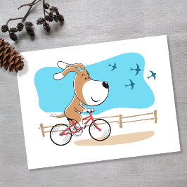 Cartoon Funny Cute Dog Puppy Bike Bicycle ポストカード