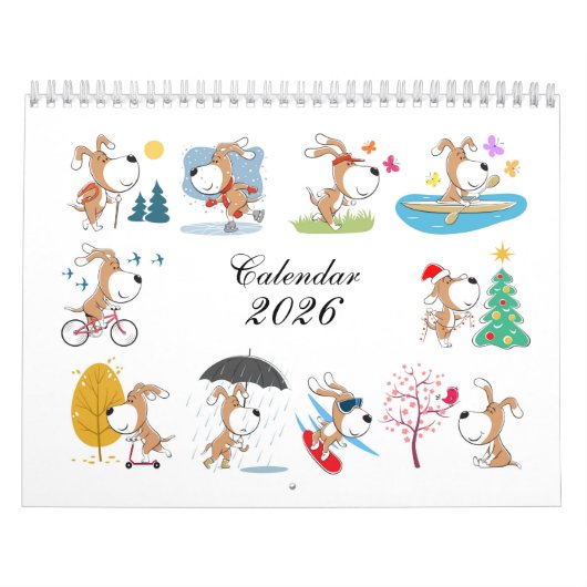 Cartoon Funny Cute Puppy Dog Lover 2026 Calendar カレンダー (カバー)