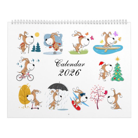 Cartoon Funny Cute Puppy Dog Lover 2026 Calendar カレンダー (カバー)