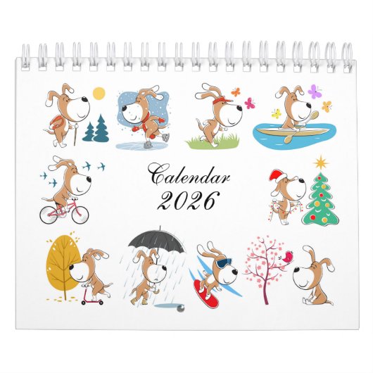 Cartoon Funny Cute Puppy Dog Lover 2026 Calendar カレンダー (カバー)