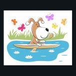Cartoon Funny Dog Puppy Kayaking Kayak Water Sport ポスター<br><div class="desc">This Poster features a cartoon illustration of funny Puppy kayaking along the grassy river shore. Happy doggy and his kayak are surrounded by colorful butterflies. Designed in warm summer colors. Great poster for water sports fan,  especially if he or she is a dog lover.</div>