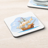 Cartoon Galleon Sailing on Blue Water コースター (左側)