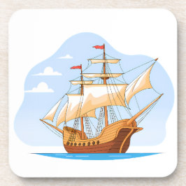 Cartoon Galleon Sailing on Blue Water コースター
