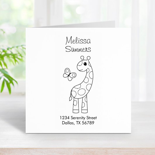 Cartoon GiraffeとButterfly Color Me Address ラバースタンプ