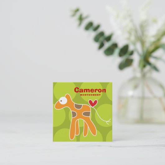 Cartoon Giraffe Kidプロフィール写真コールカード スクエア名刺 (スタンド正面)