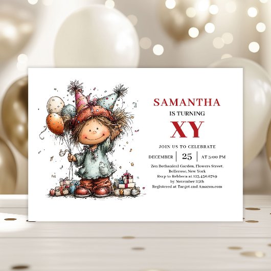 Cartoon Girl Birthday Whimsical invitation 招待状