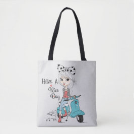Cartoon Girl Nice Day Tote トートバッグ