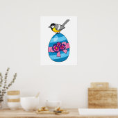 Cartoon Great Tit with Easter Egg ポスター (キッチン)