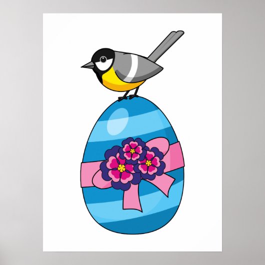 Cartoon Great Tit with Easter Egg ポスター (正面)