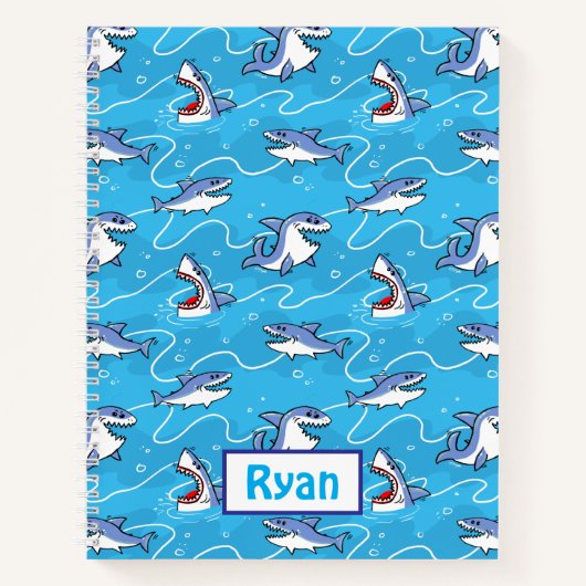 Cartoon Great White Sharks ノートブック (正面)