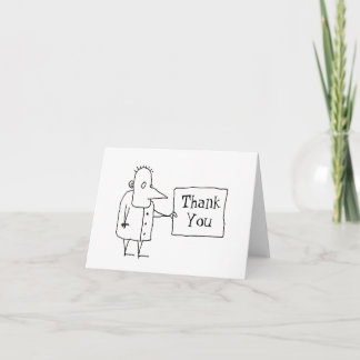 Cartoon Guy with Sign Thank You Folded ノートカード