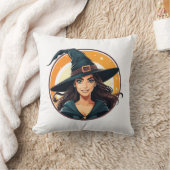 Cartoon halloween witch portrait クッション (ブランケット)