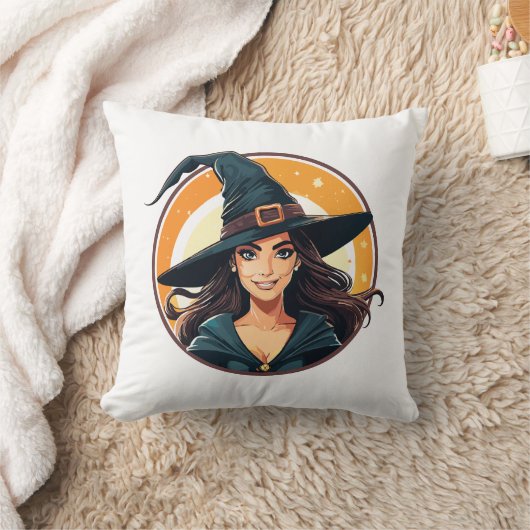 Cartoon halloween witch portrait クッション (ブランケット)