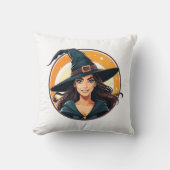 Cartoon halloween witch portrait クッション (正面)