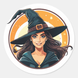 Cartoon halloween witch portrait ラウンドシール