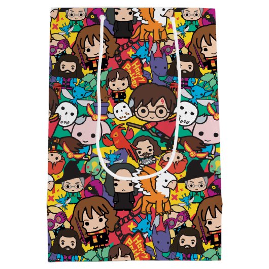 Cartoon Harry Potter Character Toss Pattern ミディアムペーパーバッグ (裏面)
