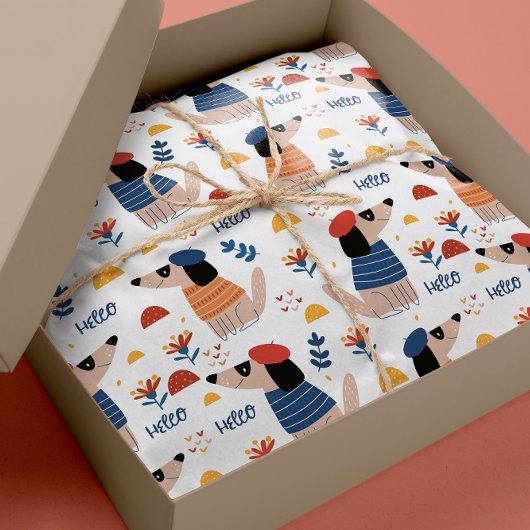 Cartoon Hello dogシームレスパターンラッピング紙 ラッピングペーパー