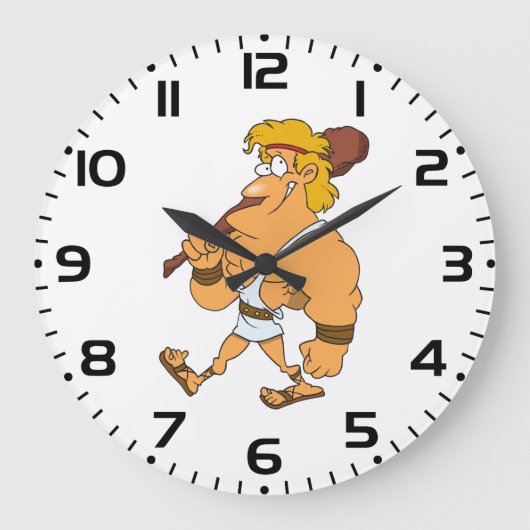 Cartoon Hercules Greek Mythology Hero with Club ラージ壁時計 (正面)
