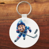 Cartoon Hockey Player Skating with Intense Express キーホルダー (正面)